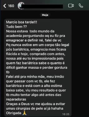 Mensagem de paciente que fez bariátrica contando como se sente com o corpo hoje